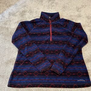 Eddie Bauer Women's Zip Up Sweater - Blue and Red Pattern